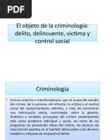 El Objeto de La Criminología: Delito, Delincuente, Victima y Control Social