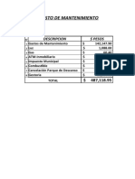 Costo de Mantenimiento: Descripcion $ Pesos