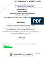 Resolución Nro. 001 (Enero 01 de 2023) "Por Medio de La Cual Se Define Calendario Deportivo de Torneos Oficiales 2023"