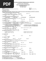 First Quarter Exam Grade 8 Math