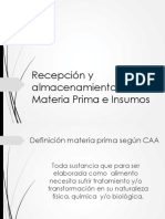 Recepción y Almacenamiento de Materia Prima e Insumos