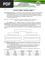 Buenavista Elementary School: Activity Sheet: English - Week 4