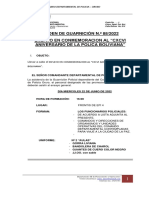 Orden de Guarnición N.º 88/2022 Ensayo en Conmemoracion Al "Cxcvi Aniversario de La Polica Boliviana "