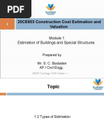 20CE603 Construction Cost Estimation and Valuation