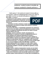 Dezvoltarea Limbajului Activ La Lecțiile de Limba Și Literatura Română În Clasele Primare