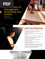 Introduction To Management Accounting and Control: Prof Elec 4 A U G U S T 2 4, 2 0 2 1