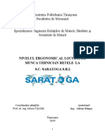 Universitatea Politehnica Timişoara Facultatea de Mecanică Specializarea: Ingineria Relaţiilor de Muncă, Sănătate Şi Securitate Ȋn Muncă