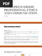 Business Ethics 1ENTREPRENUERSHIP, PROFESSIONAL ETHICS AND COMMUNICATION