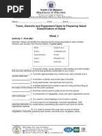 Tools, Utensils and Equipment Used in Preparing Salad Classification of Salad