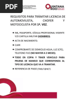 Requisitos para Trámitar Licencia de Automovilista, Chofer Y Motociclista Por 1 . Vez.