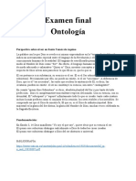 Examen Final Ontología: Perspectiva Sobre El Ser en Santo Tomás de Aquino