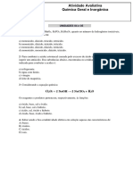 Lista Exercicios Funções Inorgânicas e Reações Quimicas