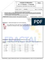 Avaliação de Matemática P4 - 2º Trimestre - 1 Chamada: Questão 01 - Sobre Potenciação Com Números Decimais