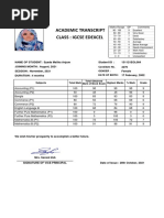 Academic Transcript Class: Igcse Edexcel: Candidate No. Gender: Date of Birth