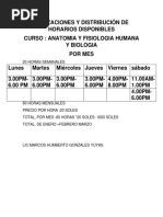 Cotizaciones y Distribución de Horarios Disponibles - Mgy