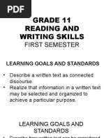 Grade 11 Reading and Writing Skills: First Semester