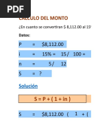 Cálculo Del Monto: P $8,112.00 I 15% 15/ 100 N 5/ 12 S ?