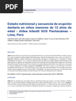 Estado Nutricional y Secuencia de Erupción Dentaria en Niños Menores de 12 Años de Edad - Aldea Infantil SOS Pachacámac - Lima, Perú