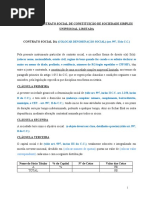 Modelo Contrato Social de Constituição de Sociedade Simples Unipessoal