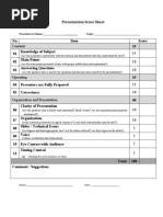 Presentation Score Sheet