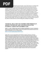 Technical Skills and The Academic Performance of Grade 9 Technology and Livelihood Education Students: A Basis For Placement Plan