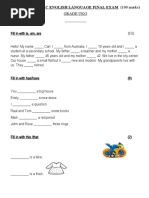 Grade UKG Test Exam Final 2023