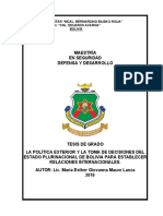 La Política Exterior y La Toma de Decisiones Del Estado Plurinacional de Bolivia