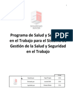 Programa de SSO en El Trabajo para SGSyS en El Trabajo Inversiones S&M 2016