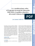 Análisis y Consideraciones Sobre El Programa Sectorial de Educación 2020-2024 y La Política Educativa Del Actual Gobierno Federal