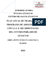 Plan Anual de Trabajo Con La I.E. Ricardo Palma 2023