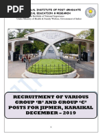 Detailed Advertisement of Various GR B & C 2019 For JIPMER, Karikal