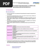 ORIENTACIONES DE MATEMÁTICA PARA REALIZAR LA CARPETA DE RECUPERACIÓN VERANO 2023 1RO A 4TO SECUNDARIA Y BALOTARIO 5TO SEC - Jorge Osorio