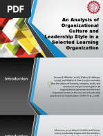 An Analysis of Organizational Culture and Leadership Style in A Selected Learning Organization (Specify Your Target School and Respondents)