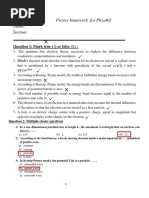 Prctice Homework For Phys402 Name: Section:: Question 1: Mark True ( ) or False (X)