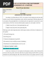 Worksheet On Accounting For Partnership - Admission of A Partner Board Questions