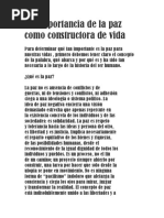 La Importancia de La Paz Como Constructora de Vida