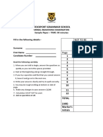 Stockport Grammar School 11 Plus Verbal Reasoning Sample Paper