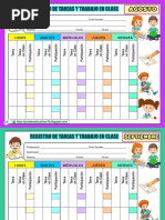 Formato Registro de Tareas y Trabajo en Clase