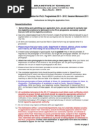 PHD 2011 Instructions For Filling The Application Form 9 July 2011