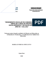 2010 - Cruz - Rendimiento Escolar en Comunicación de Niños de 5 Años de Programas Escolarizados y No Escolarizados - Red 9 Callao A