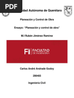 Ensayo Planeacio y Control de Obra - Andrade Godoy