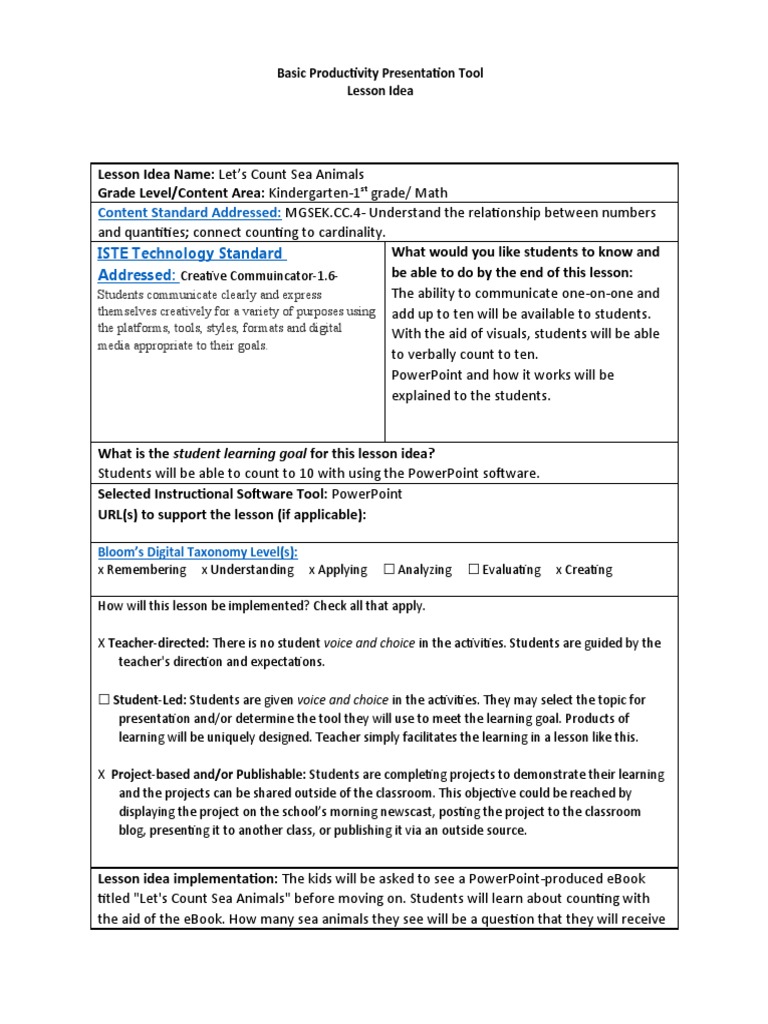 BPTs Basic Productivity Tools LESSON IDEA Template | PDF | Behavior ...