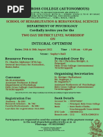 Department of Psychology Cordially Invites You For The: Holy Cross College (Autonomous)