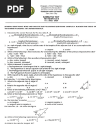 4th Quarter Examination 22-23 Math 9