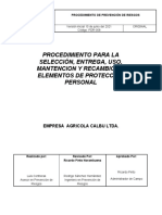 Procedimiento para La Selección, Entrega, Uso, Mantencion y Recambio de Elementos de Proteccion Personal