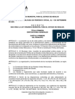 LEY ORGÁNICA MUNICIPAL PARA EL ESTADO DE HIDALGO Reformas Septiembre 2021