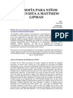 Filosofía para Niños. Entrevista A Matthew Lipman. 2004-1-1