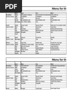 Proposed Food Menu