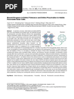 Recent Progress in Defect Tolerance and Defect Passivation in Halide Perovskite Solar Cells