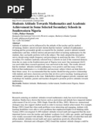 Students Attitude Towards Mathematics and Academic Achievement in Some Selected Secondary Schools in Southwestern Nigeria